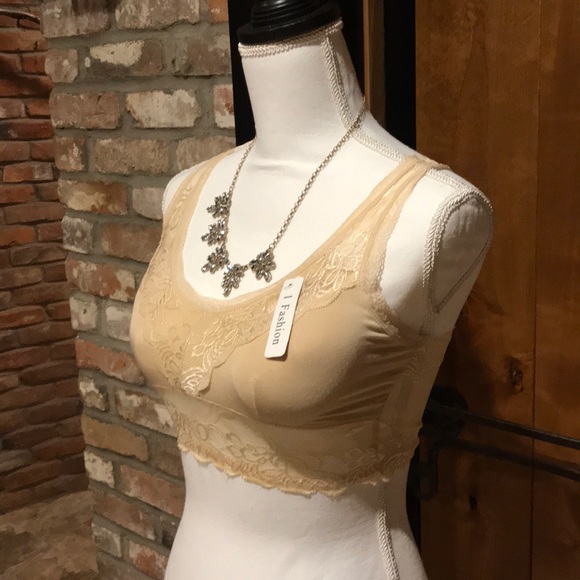 NWT Cream Bralette With Lace One Size - Picture 3 of 5